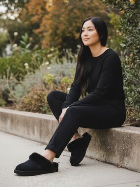 UGG Women's Black Fur Slippers